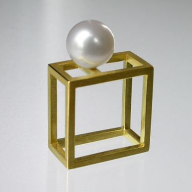 Cube Ring, 750/-Gold Perle